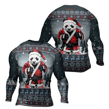 Rashninja Grey Kung Fu Christmas Panda Men's Long Sleeve Rash Guard