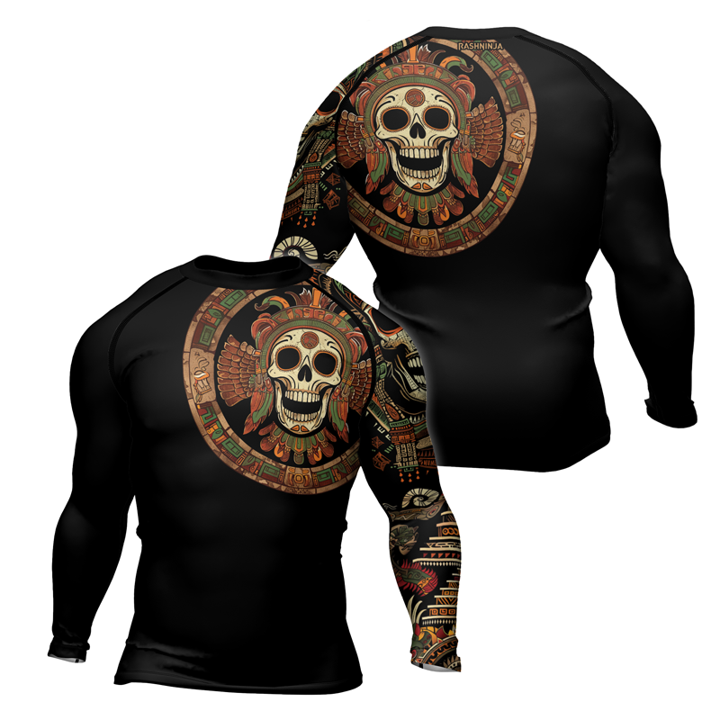 Rashninja Aztec Feathered Skull Men's Long Sleeve Rash Guard