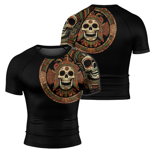 Rashninja Aztec Feathered Skull Men's Short Sleeve Rash Guard