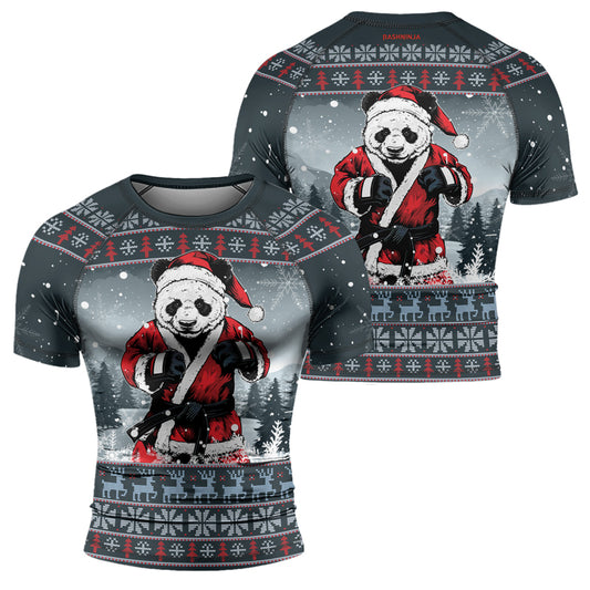 Rashninja Grey Kung Fu Christmas Panda Men's Short Sleeve Rash Guard