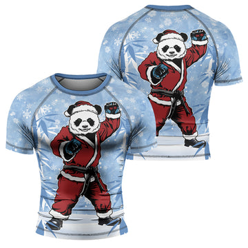 Rashninja Blue Santa Panda Kung Fu Men's Short Sleeve Rash Guard