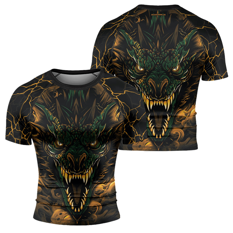 Rashninja Dragon Yellow Green Men's Short Sleeve Rash Guard