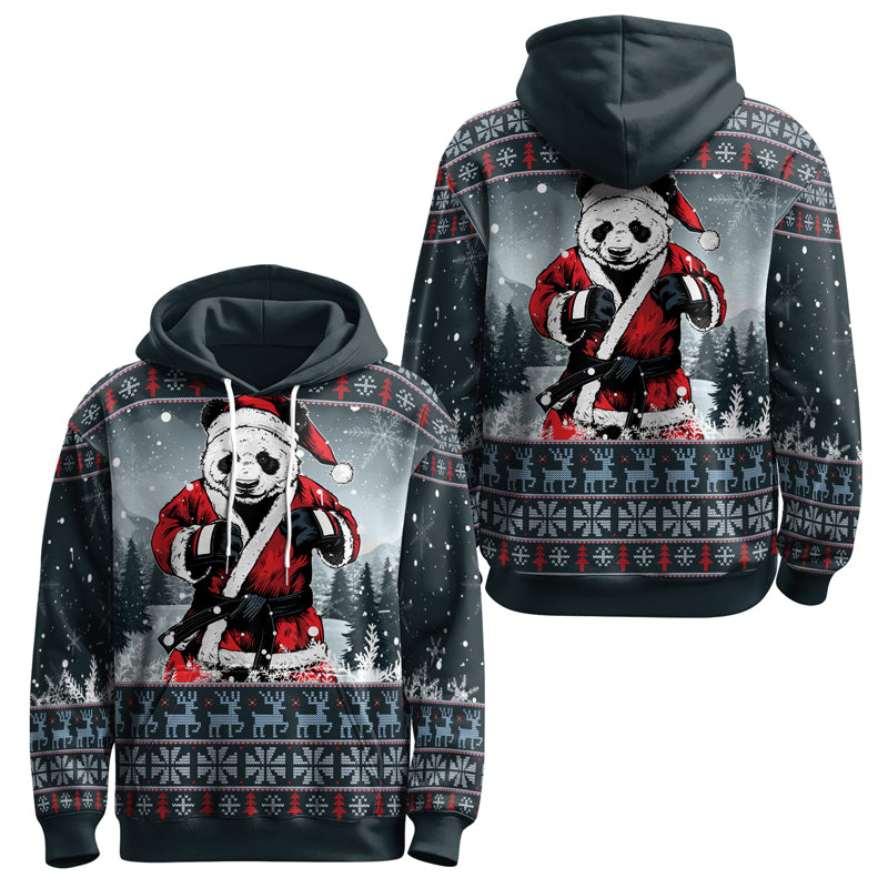 Rashninja Grey Kung Fu Christmas Panda AOP Hoodie