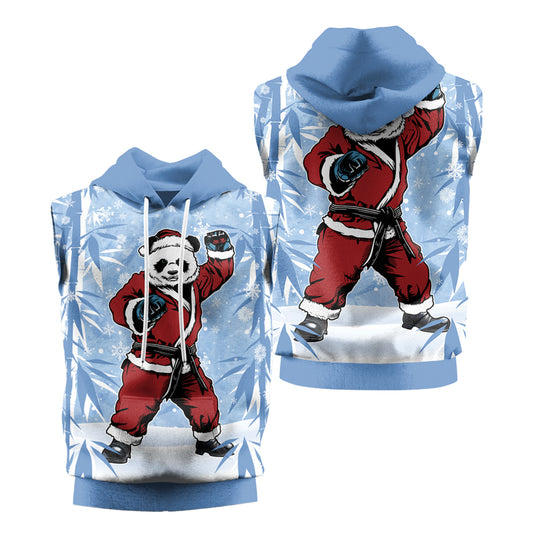 Rashninja Blue Santa Panda Kung Fu Men's Sleeveless Gym Hoodie