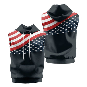 Rashninja Patriotic American Flag Men's Sleeveless Gym Hoodie