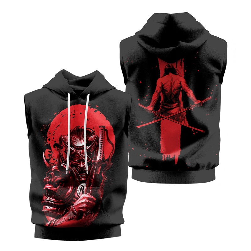 Rashninja Katana Master Samurai Swordplay Men's Sleeveless Hoodie Gym