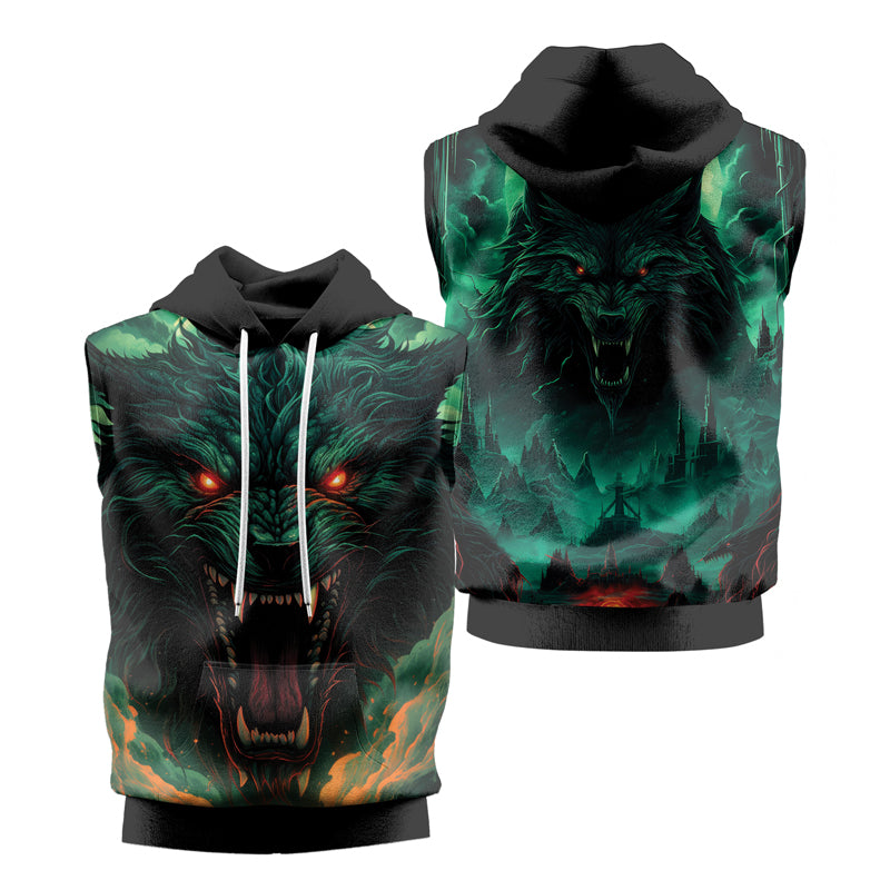 Rashninja Wild Snarling Wolf Sleeveless Hoodie | MMA Sleeveless Hoodie