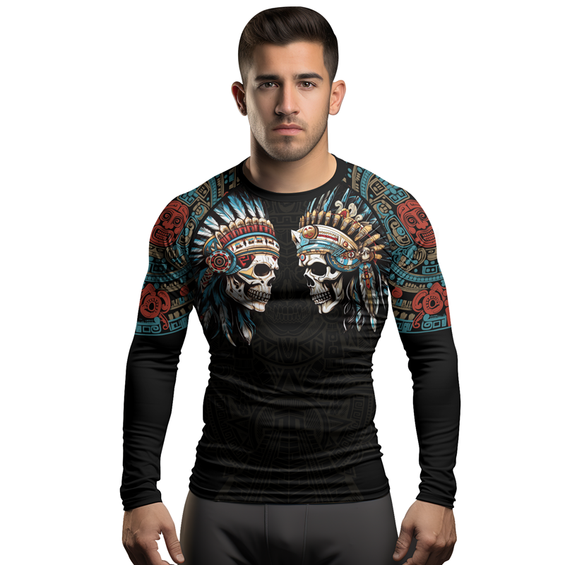 Rashninja Aztec High Chief Skull Men's Long Sleeve Rash Guard