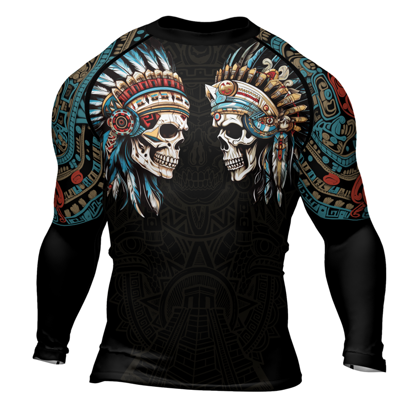 Rashninja Aztec High Chief Skull Men's Long Sleeve Rash Guard