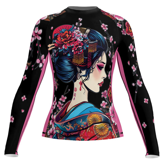 Rashninja Black and Pink Geisha Women's Long Sleeve Rash Guard