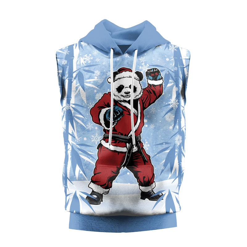 Rashninja Blue Santa Panda Kung Fu Men's Sleeveless Gym Hoodie