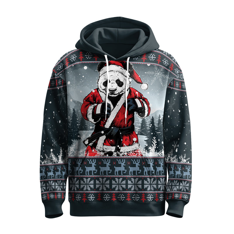 Rashninja Grey Kung Fu Christmas Panda AOP Hoodie