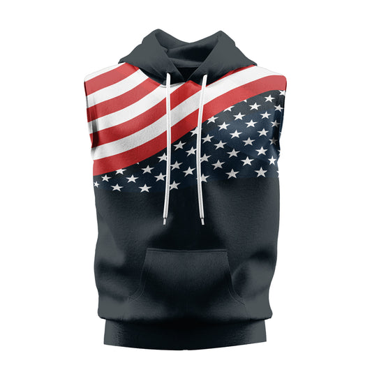 Rashninja Patriotic American Flag Men's Sleeveless Gym Hoodie