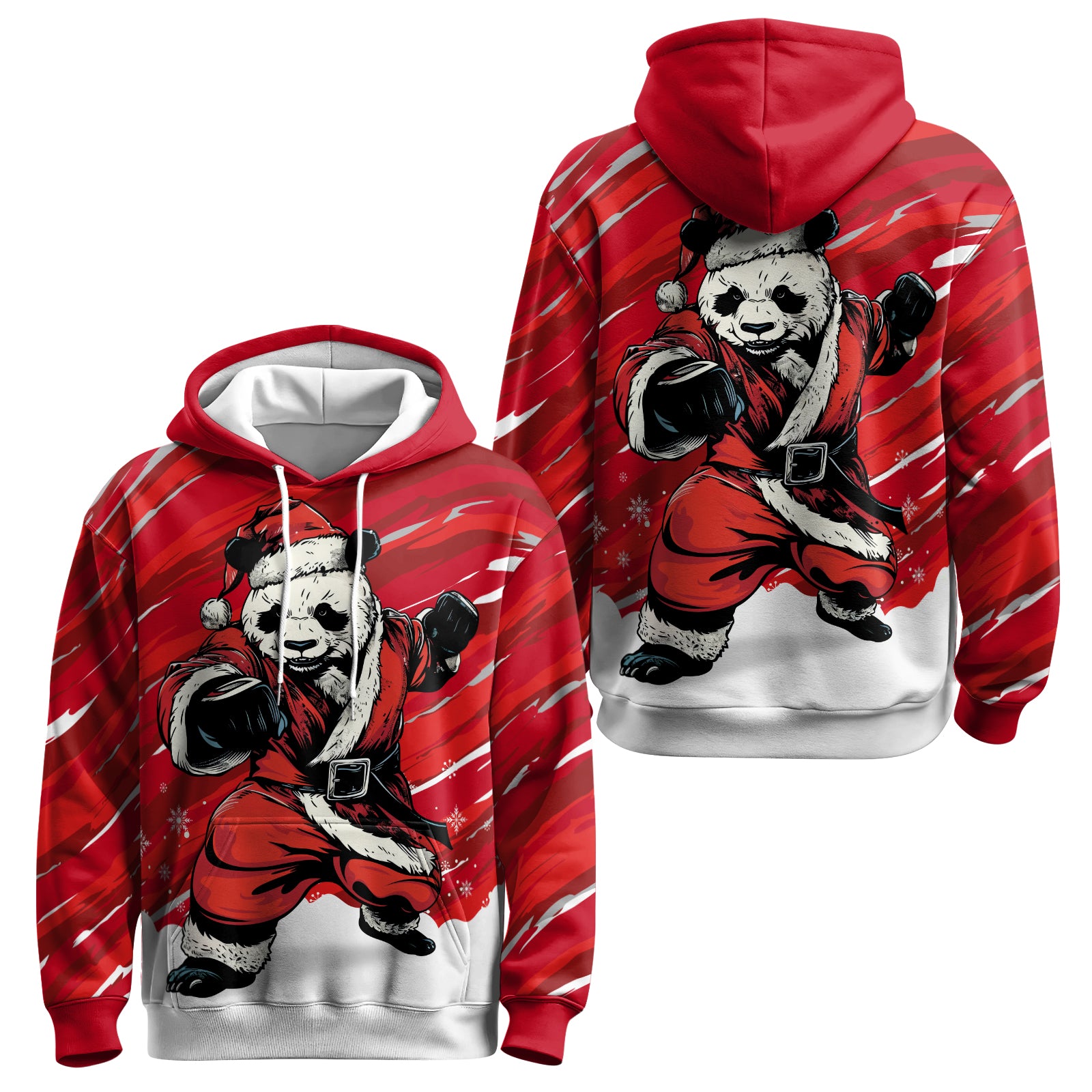 Rashninja Red Santa Panda Kung Fu AOP Hoodie