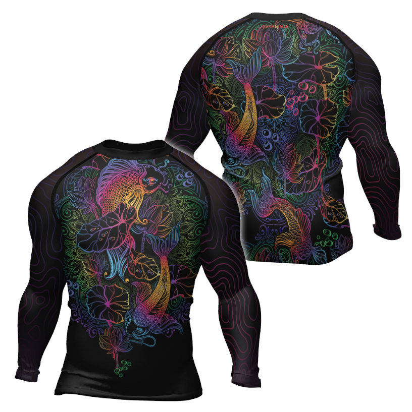 Rashninja Colorful Gradient Japanese Koi Men's Long Sleeve Rash Guard