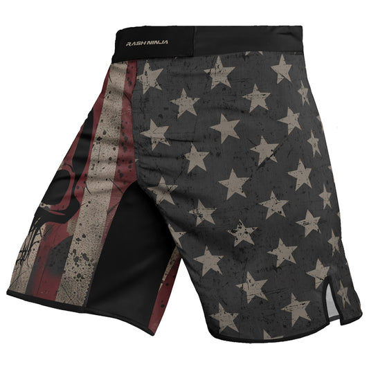 Rashninja Patriotic Skull Distressed Men's Fight Shorts

