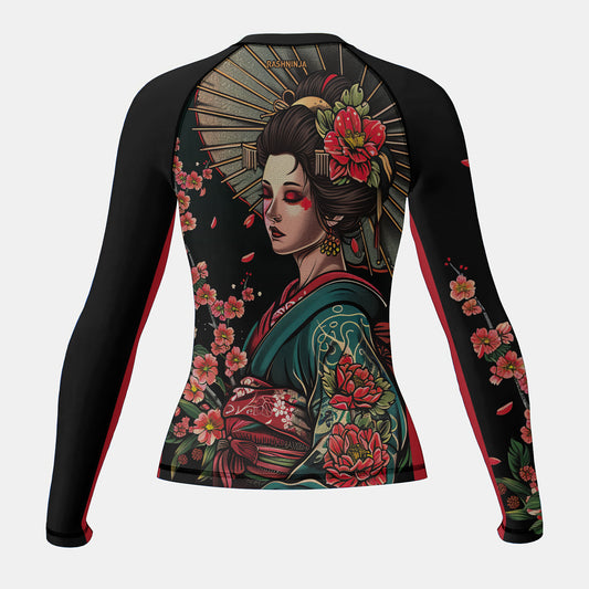 Rashninja Geisha with Wagasa Poise Women's Long Sleeve Rash Guard