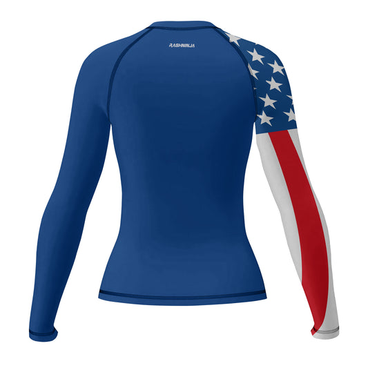 Rashninja USA Flag Patriotic Women's Long Sleeve Rash Guard