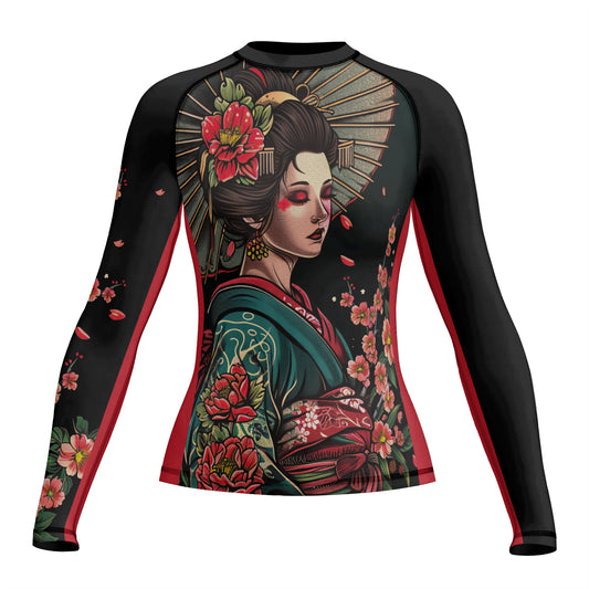 Rashninja Geisha with Wagasa Poise Women's Long Sleeve Rash Guard