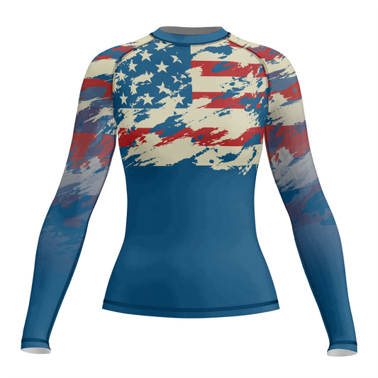 Rashninja American Flag Patriotic Women's Long Sleeve Rash Guard