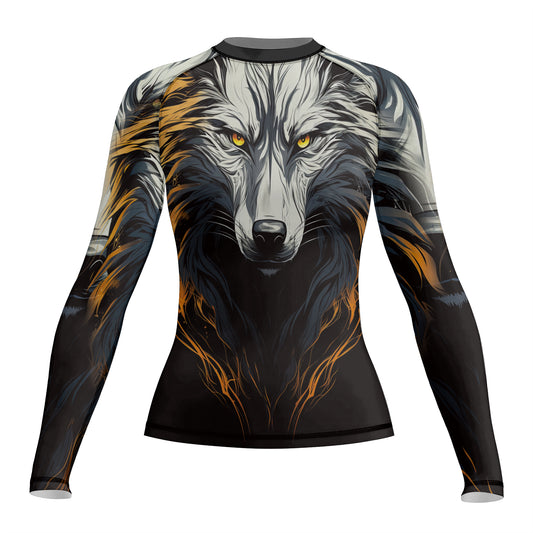 Rashninja White Alpha Wolf Women's Long Sleeve Rash Guard