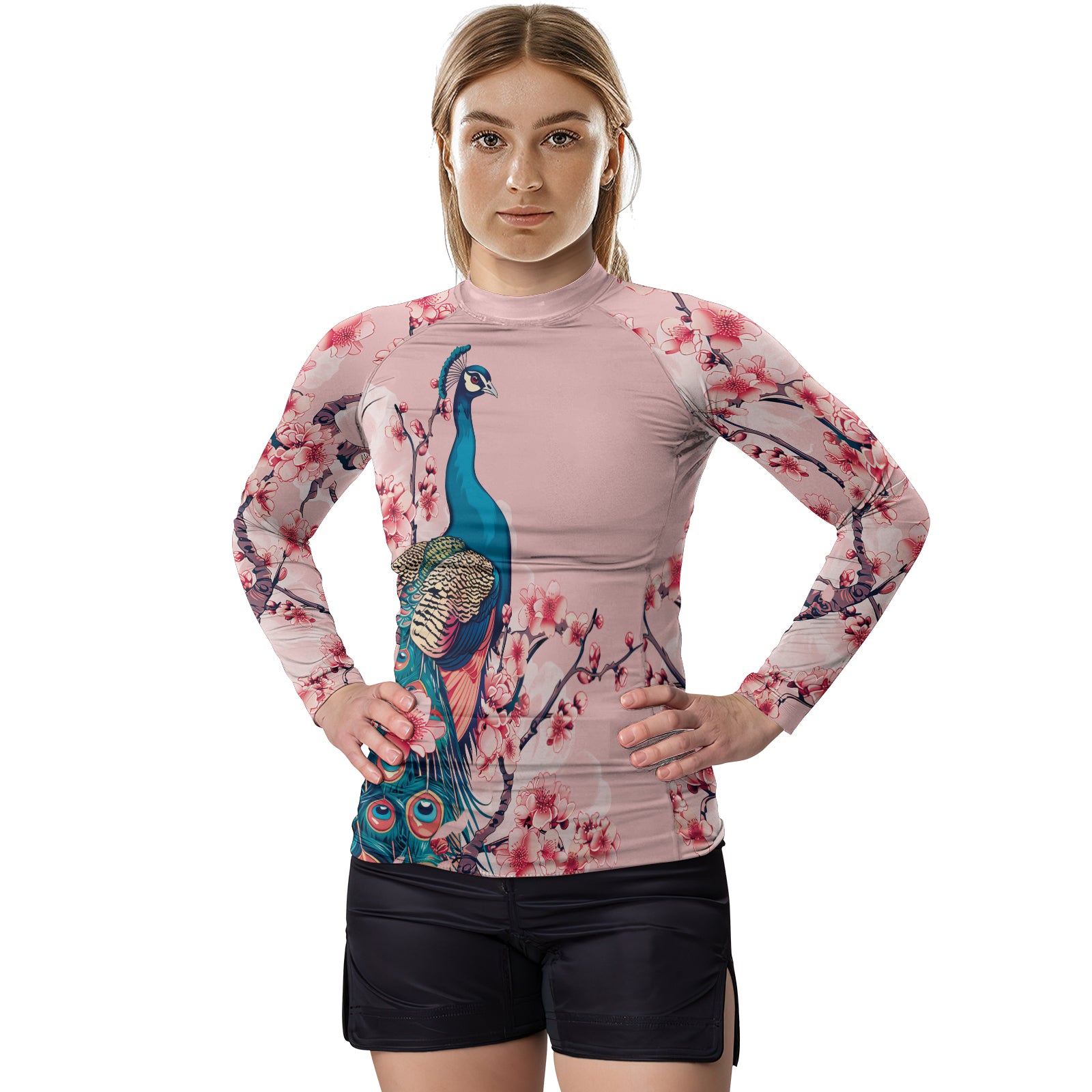 Rashninja Peacock on Sakura Women's Long Sleeve Rash Guard