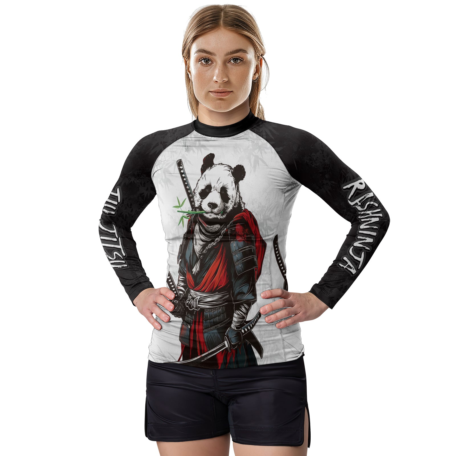 Rashninja Mystic Warrior Panda Samurai Women's Long Sleeve Rash Guard