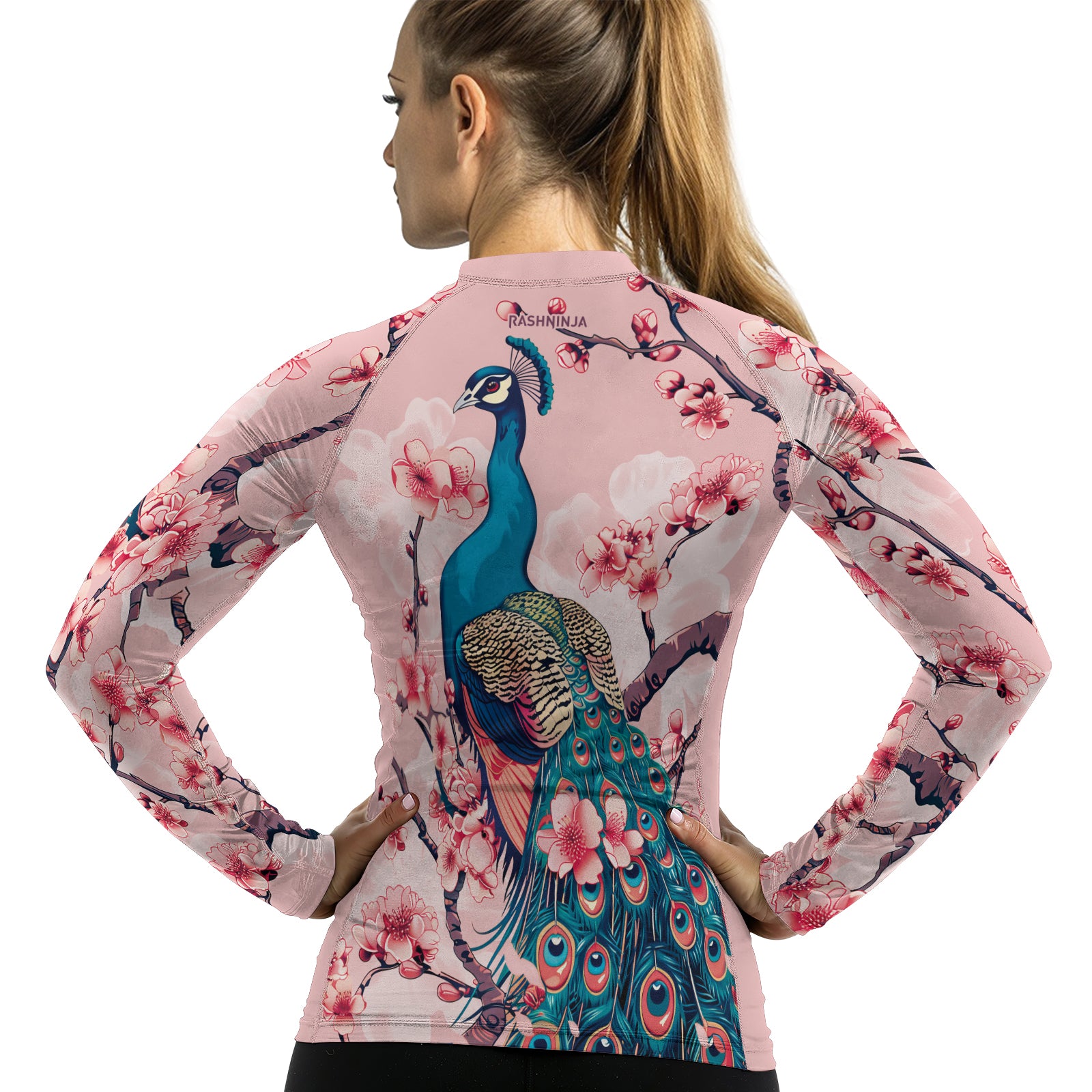 Rashninja Peacock on Sakura Women's Long Sleeve Rash Guard