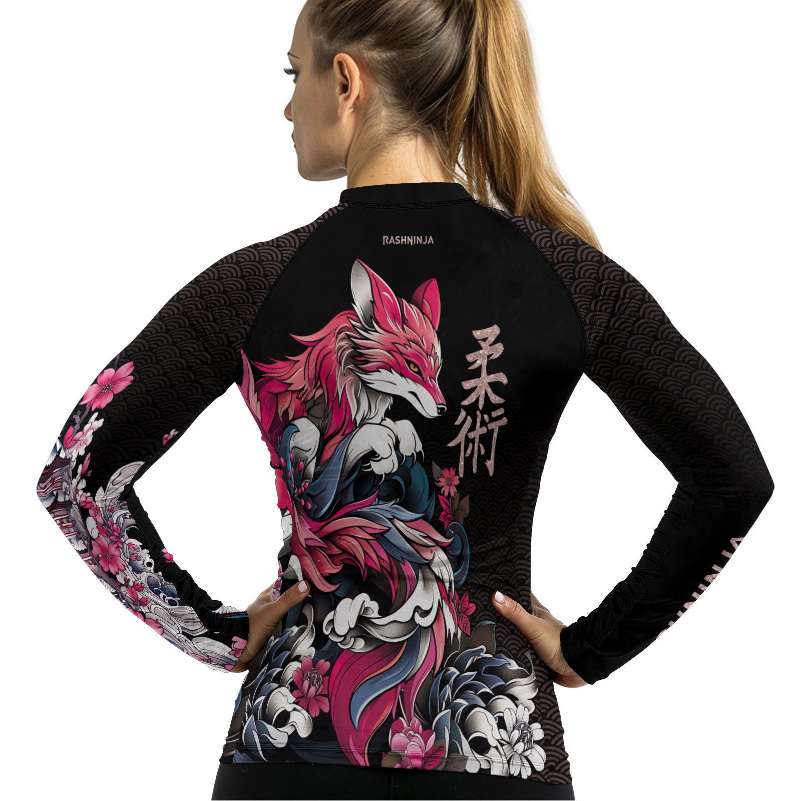 Rashninja Japanese Pink Kitsune Women's Long Sleeve Rash Guard