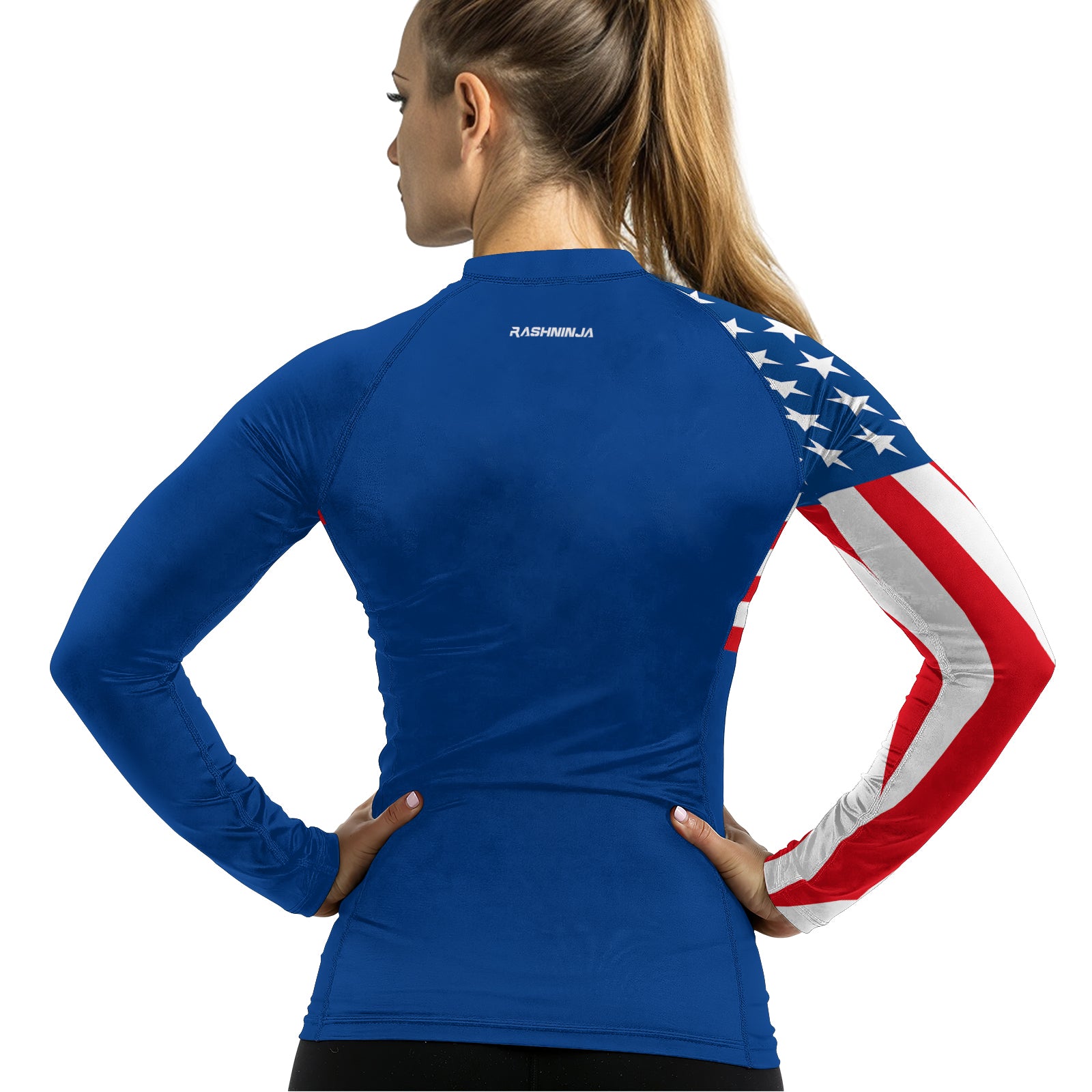 Rashninja USA Flag Patriotic Women's Long Sleeve Rash Guard