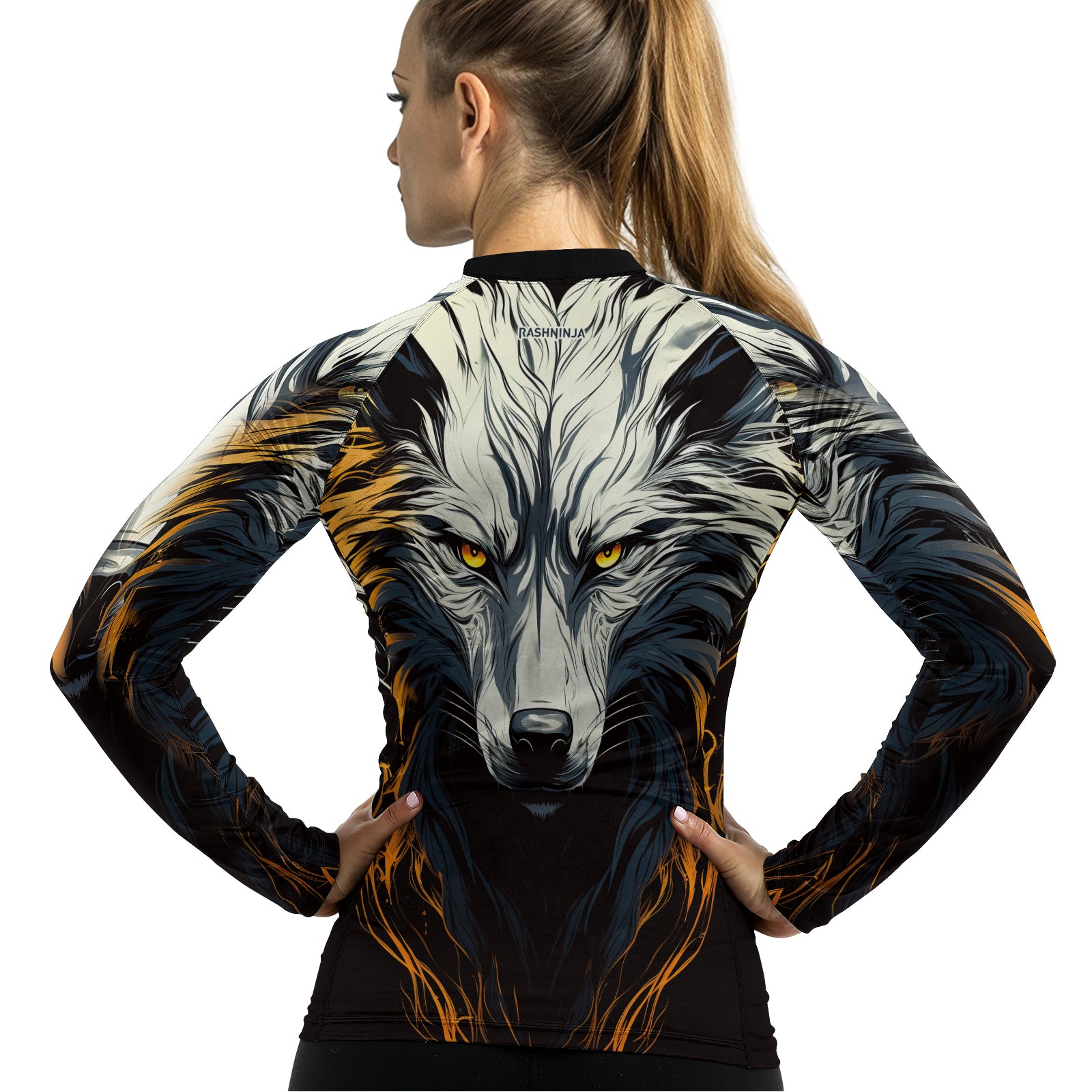 Rashninja White Alpha Wolf Women's Long Sleeve Rash Guard