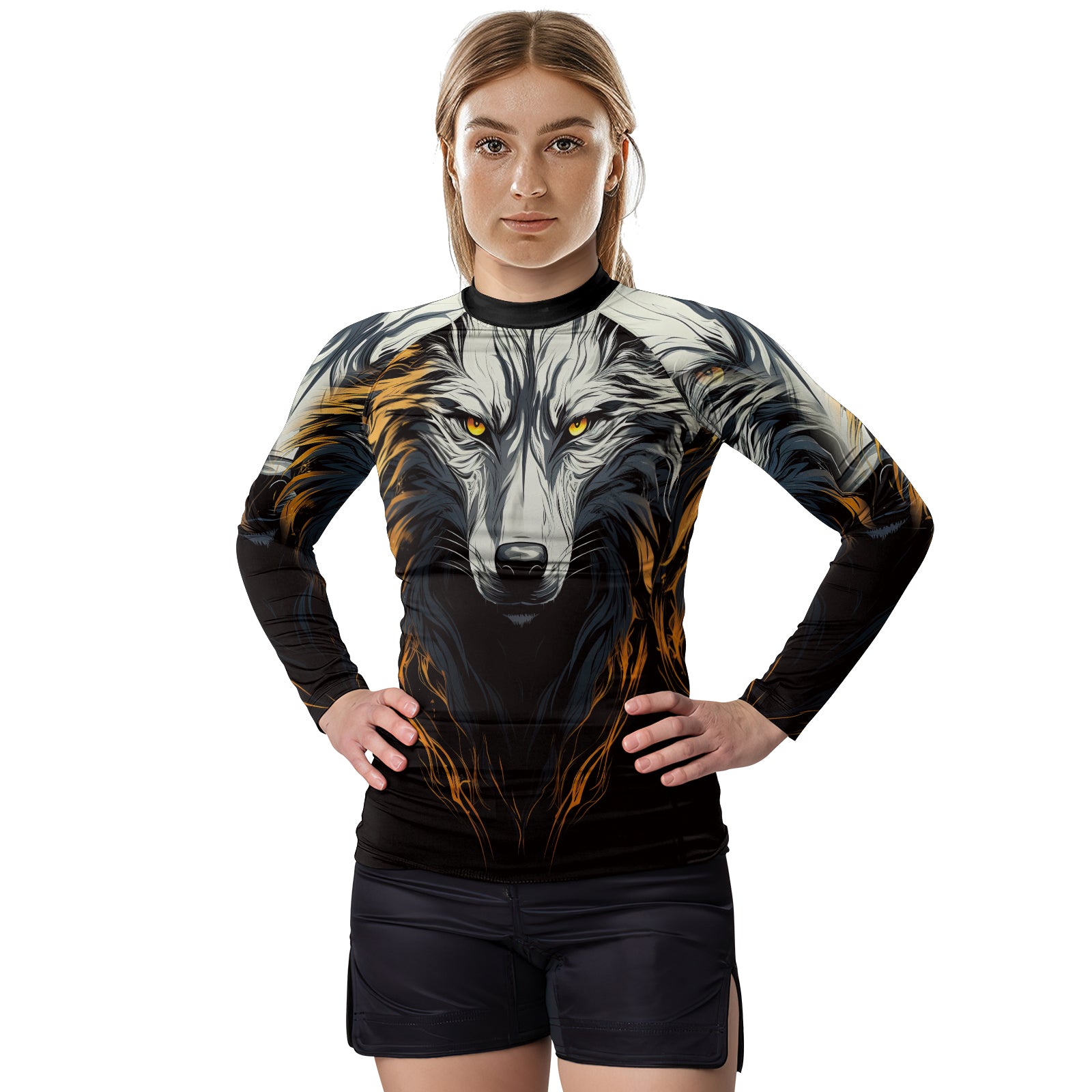 Rashninja White Alpha Wolf Women's Long Sleeve Rash Guard