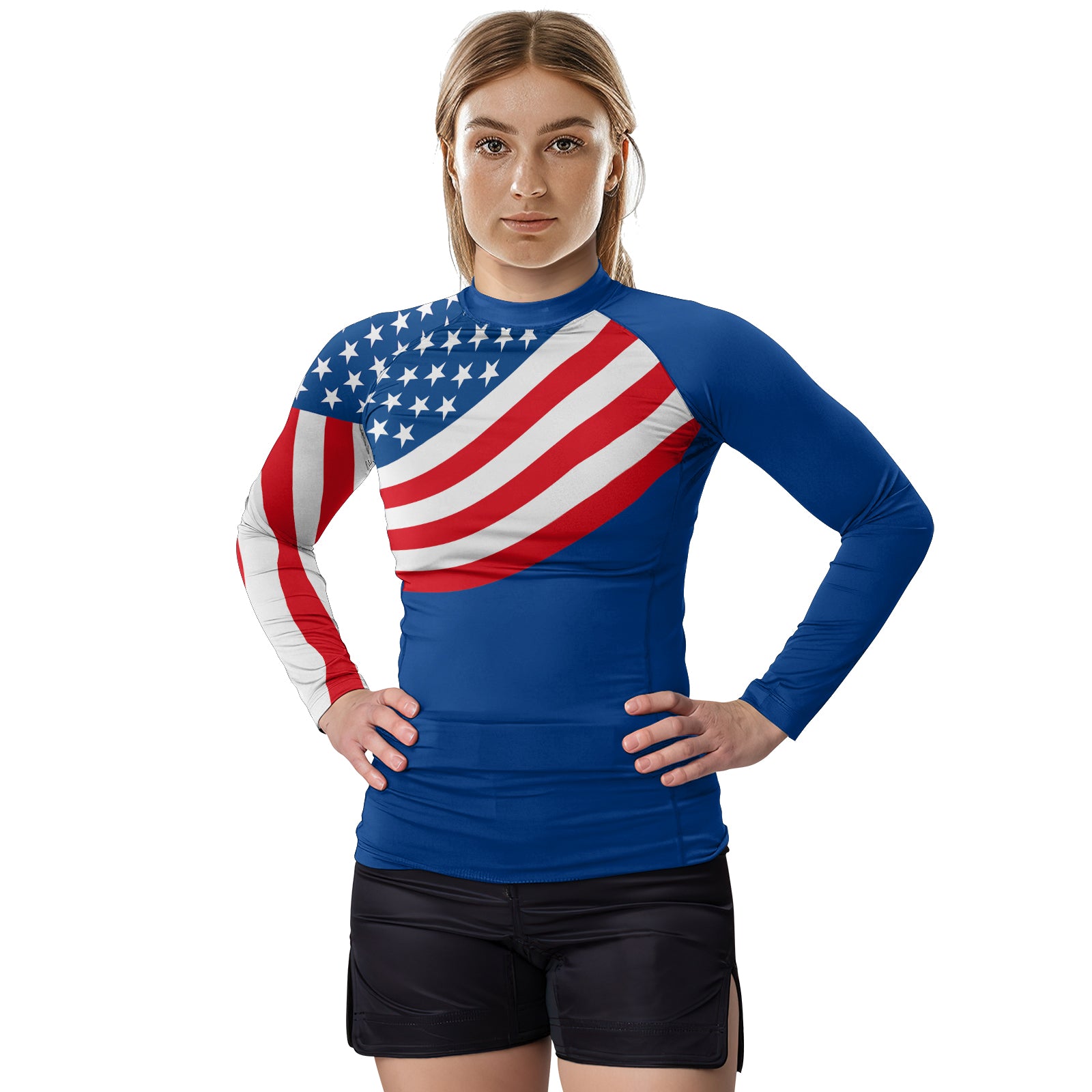 Rashninja USA Flag Patriotic Women's Long Sleeve Rash Guard