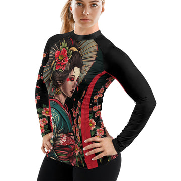 Rashninja Geisha with Wagasa Poise Women's Long Sleeve Rash Guard