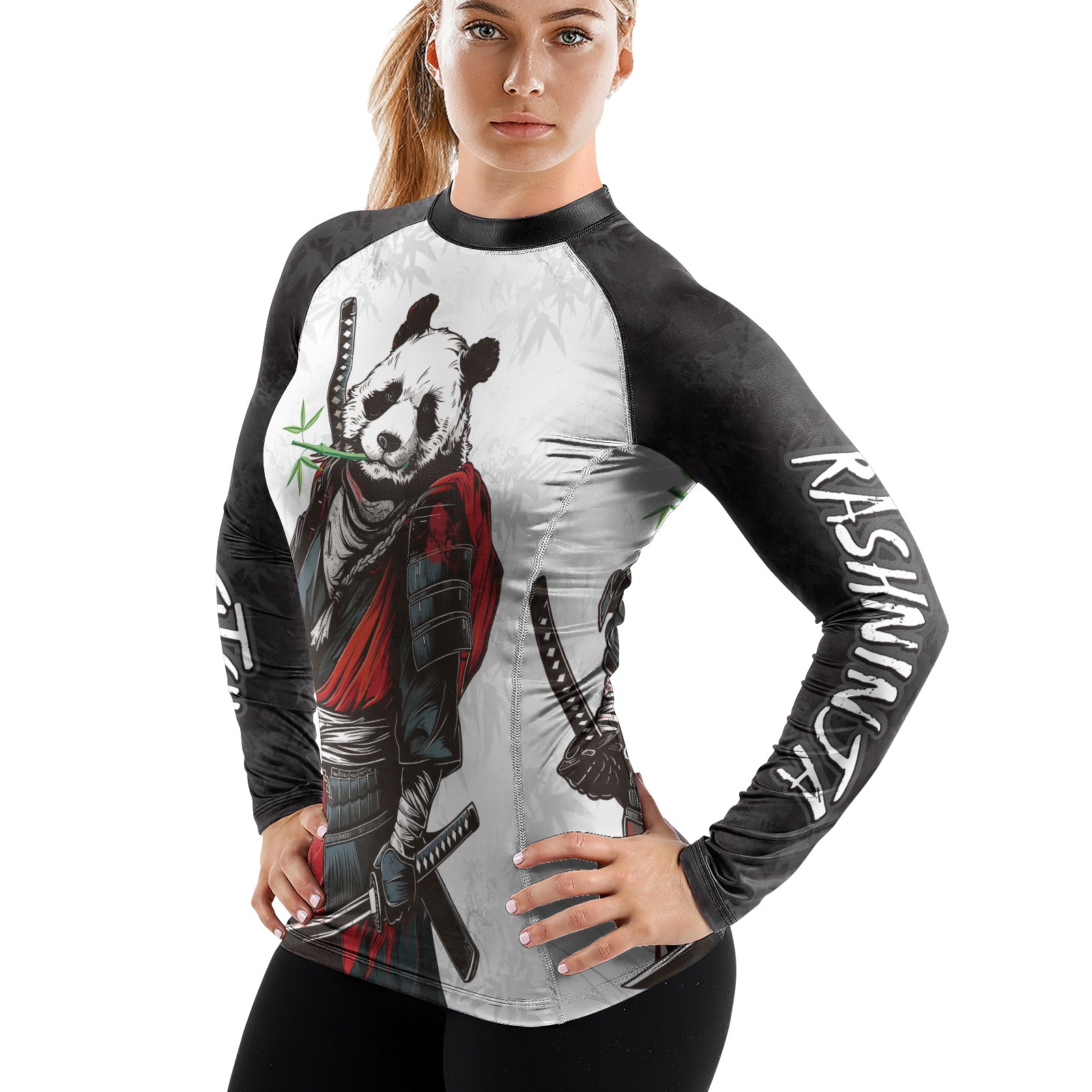 Rashninja Mystic Warrior Panda Samurai Women's Long Sleeve Rash Guard