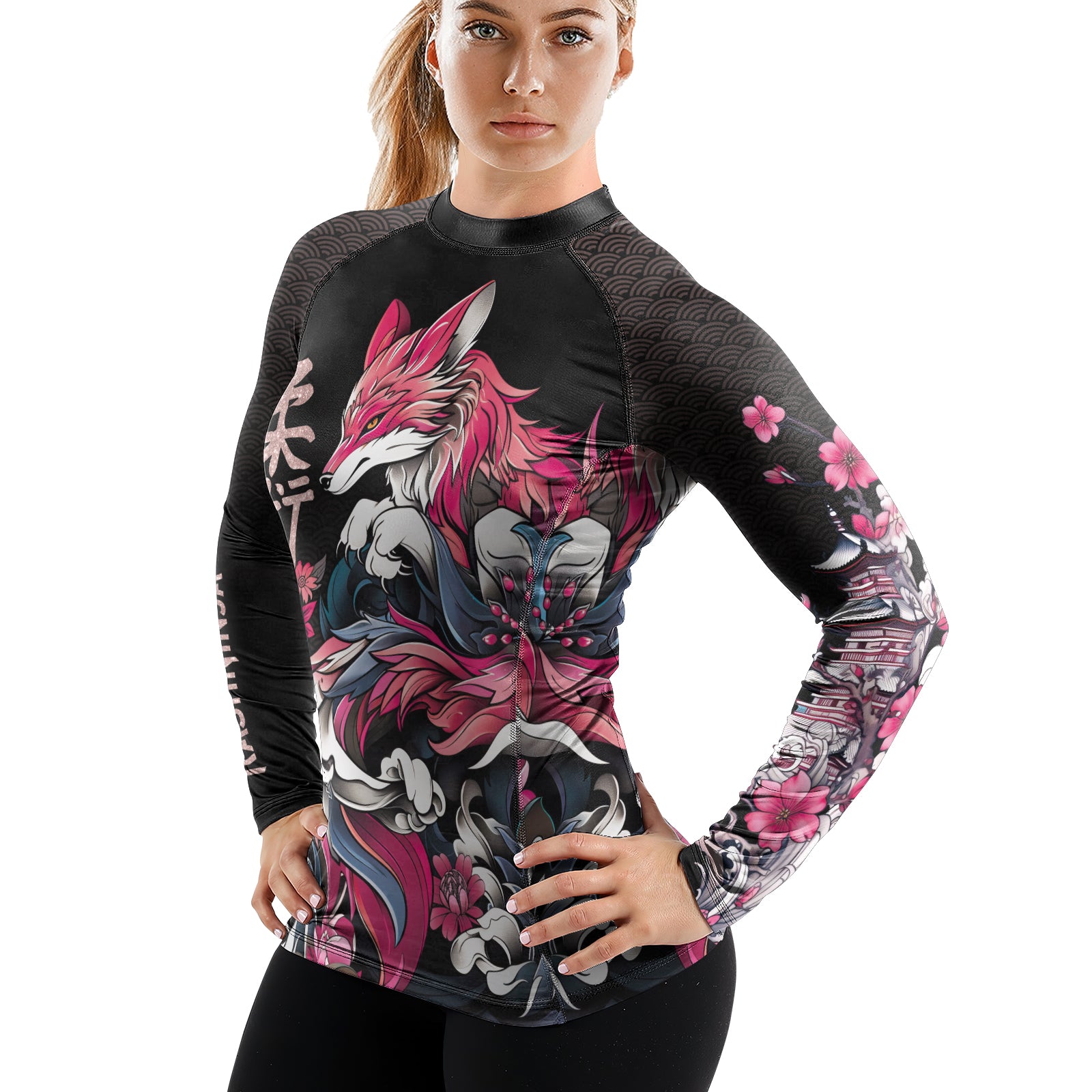 Rashninja Japanese Pink Kitsune Women's Long Sleeve Rash Guard