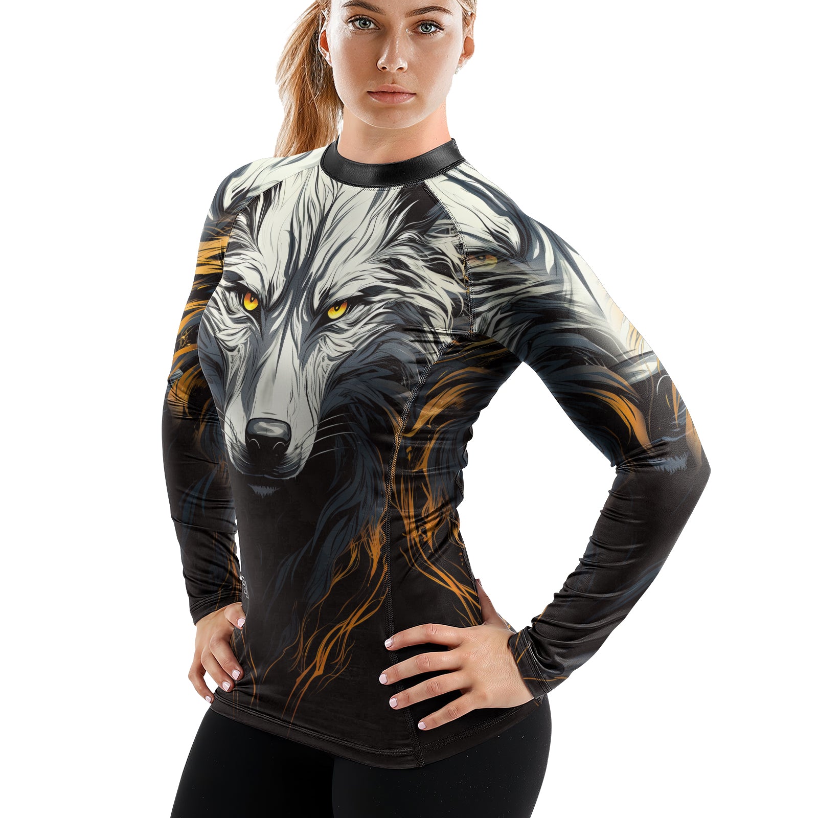 Rashninja White Alpha Wolf Women's Long Sleeve Rash Guard