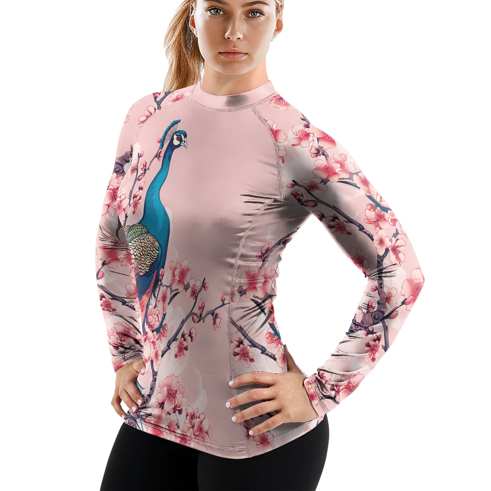 Rashninja Peacock on Sakura Women's Long Sleeve Rash Guard