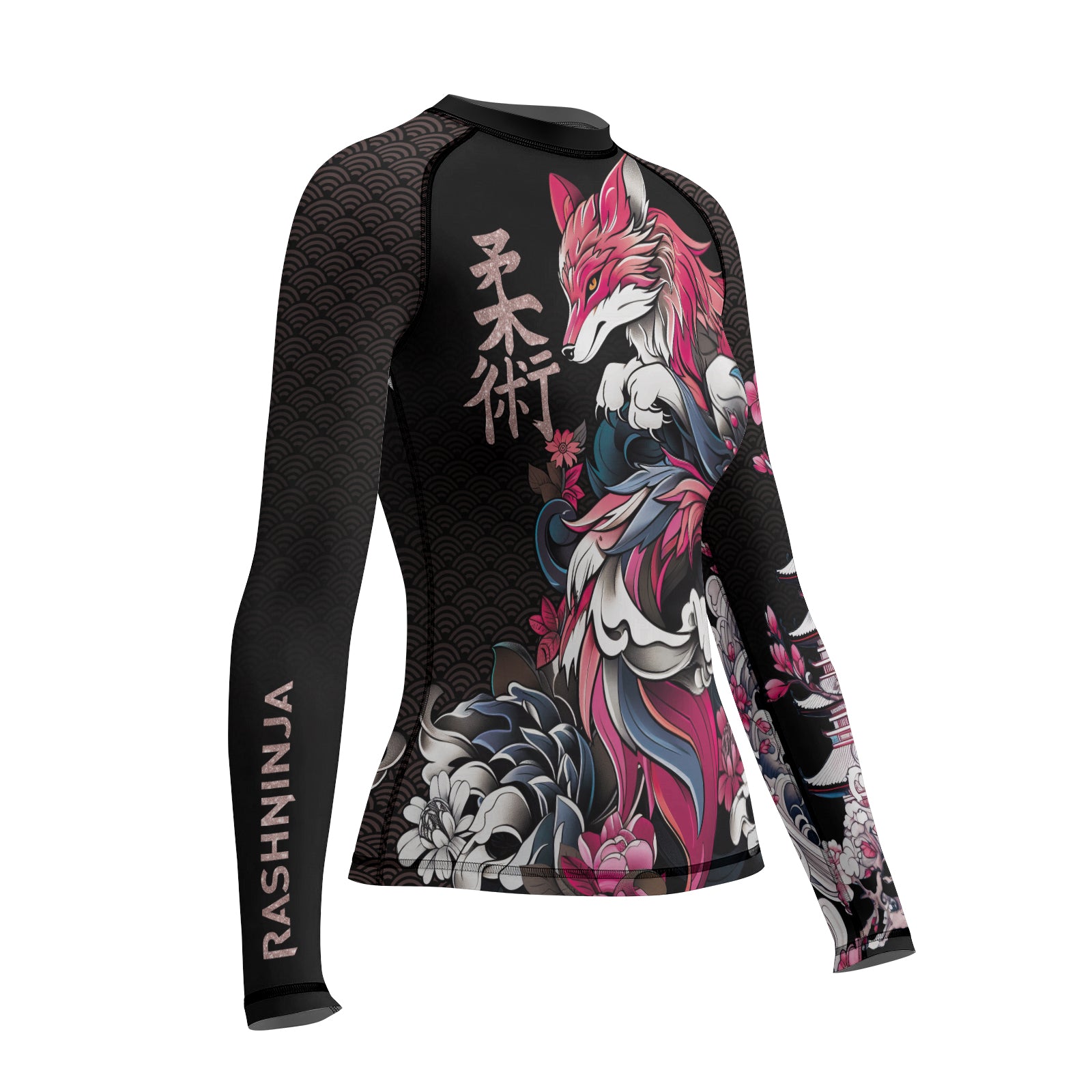 Rashninja Japanese Pink Kitsune Women's Long Sleeve Rash Guard