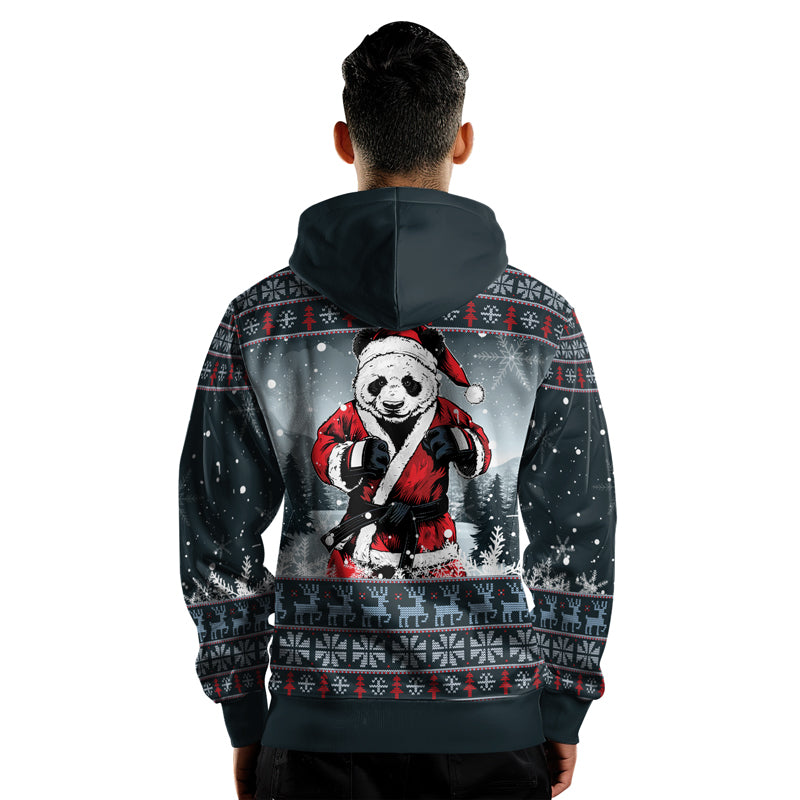 Rashninja Grey Kung Fu Christmas Panda AOP Hoodie