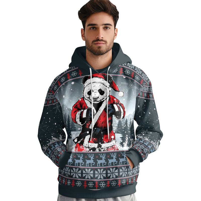 Rashninja Grey Kung Fu Christmas Panda AOP Hoodie