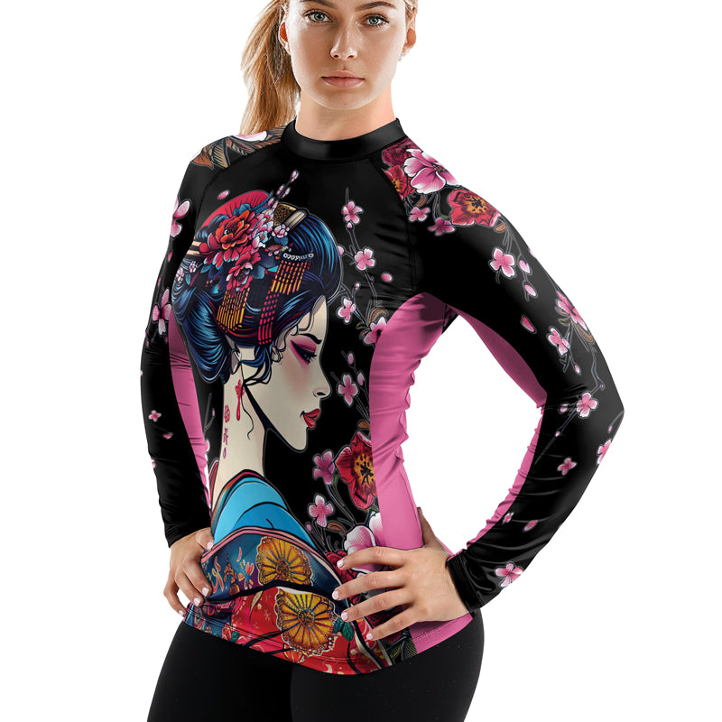 Rashninja Black and Pink Geisha Women's Long Sleeve Rash Guard