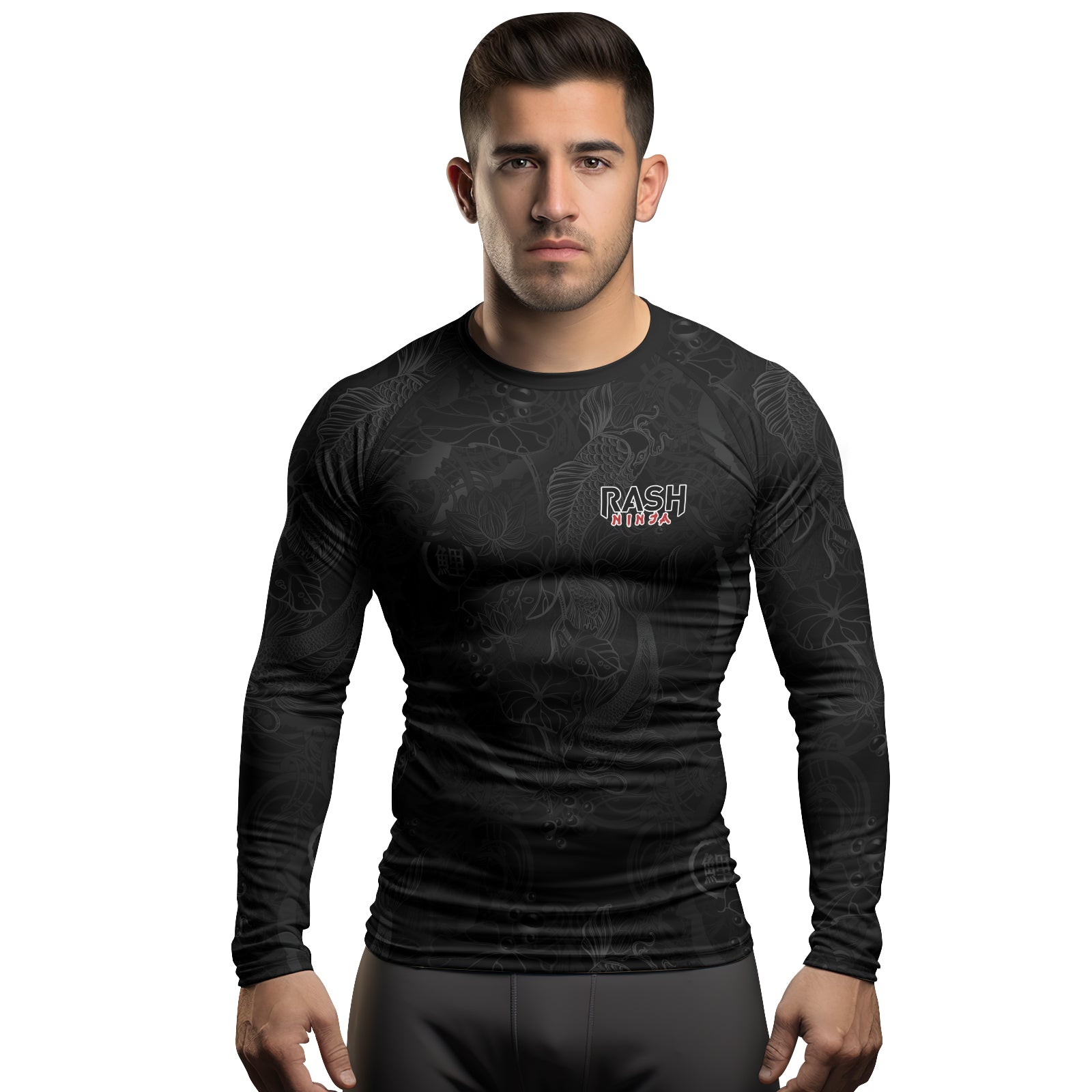 Rashninja Black Monochrome Koi Men's Long Sleeve Rash Guard