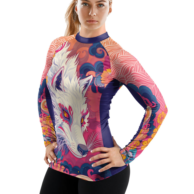 Rashninja Japanese White Kitsune Women's Long Sleeve Rash Guard