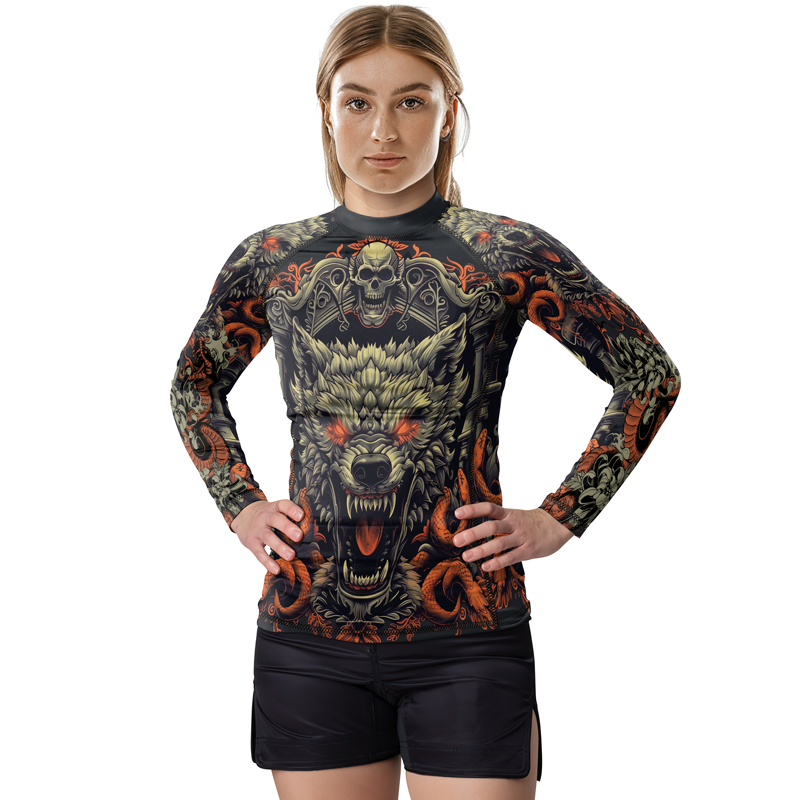 Rashninja Fanged Wolf with Skull Women's Long Sleeve Rash Guard