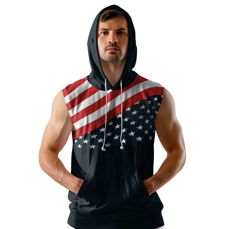 Rashninja Patriotic American Flag Men's Sleeveless Gym Hoodie