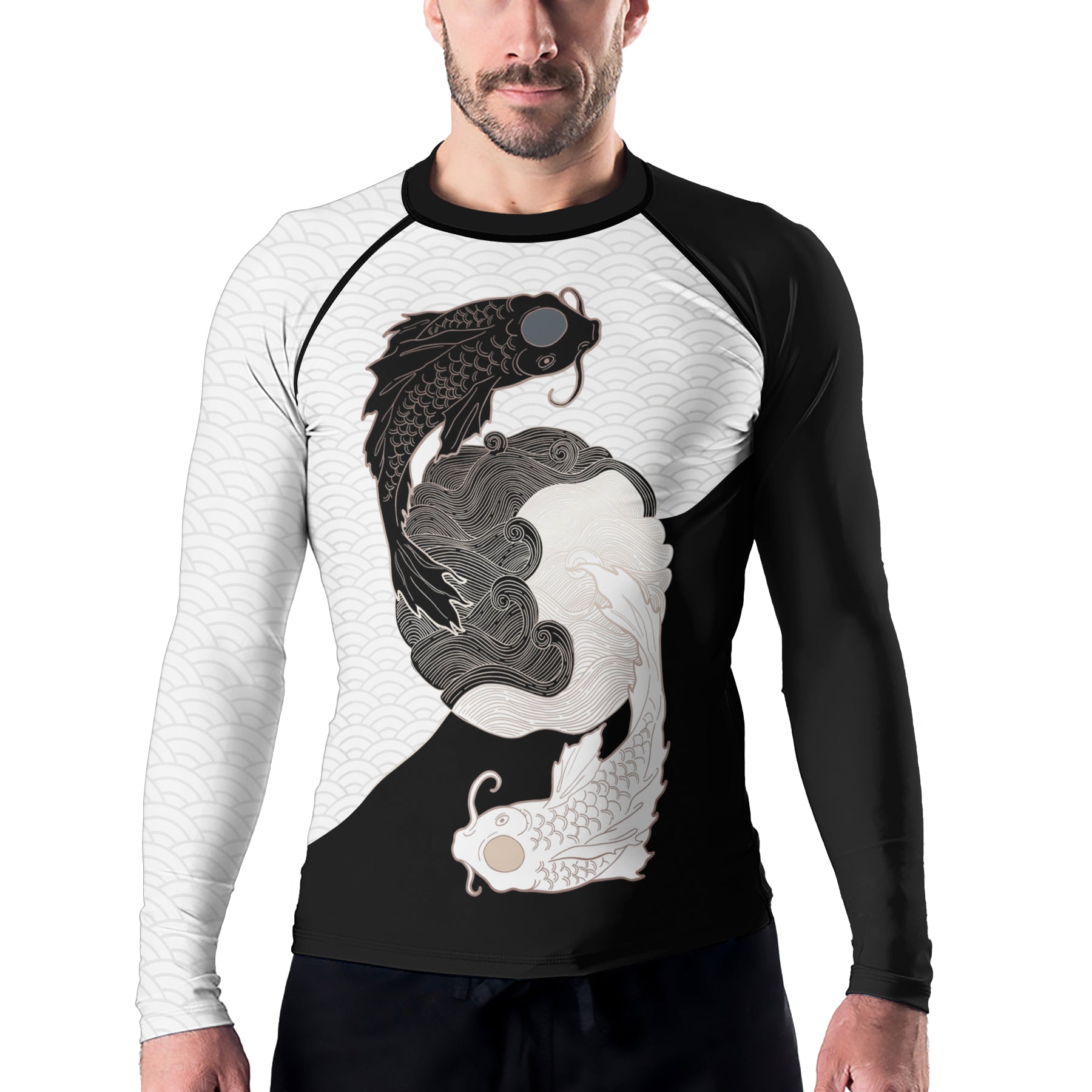 Rashninja Black & White Koi Yin Yang Men's Long Sleeve Rash Guard