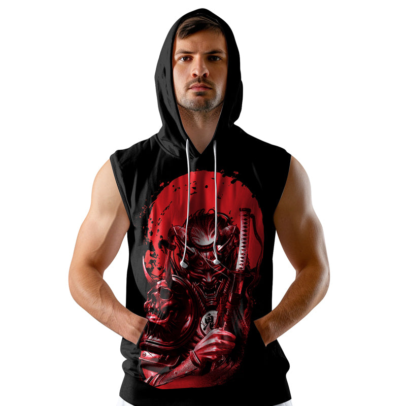 Rashninja Katana Master Samurai Swordplay Men's Sleeveless Hoodie Gym