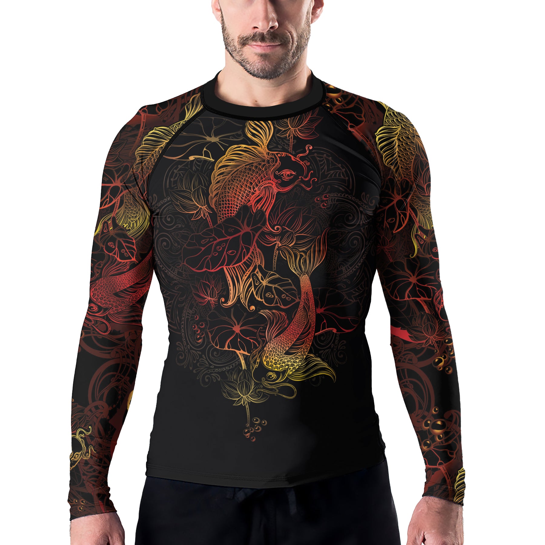 Rashninja Red & Gold Gradient Japanese Koi Men's Long Sleeve Rash Guard