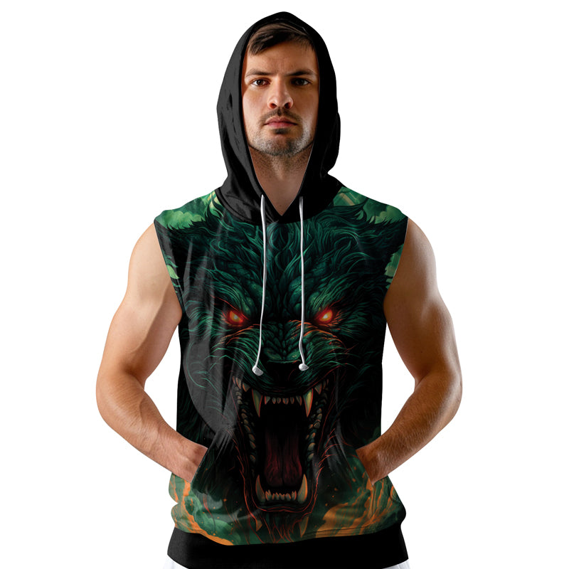 Rashninja Wild Snarling Wolf Sleeveless Hoodie | MMA Sleeveless Hoodie